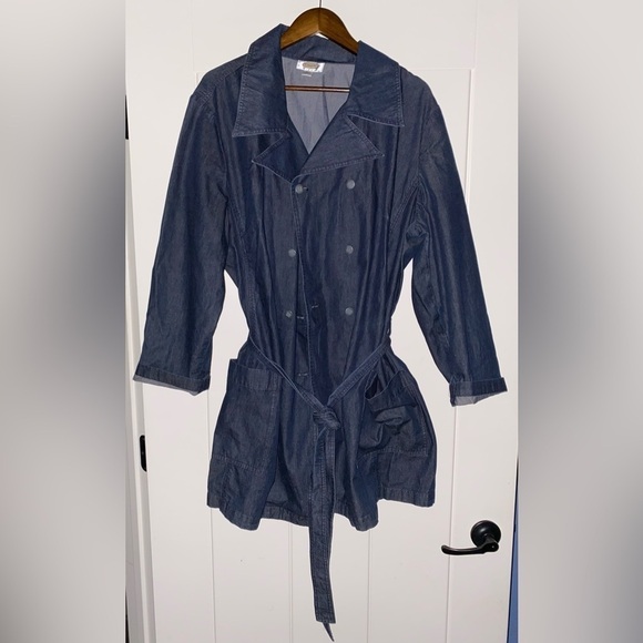 Talbot Double Breasted Notch Collar Self Tie Women 20W Denim Coat Jacket‎ Casual - Picture 5 of 6